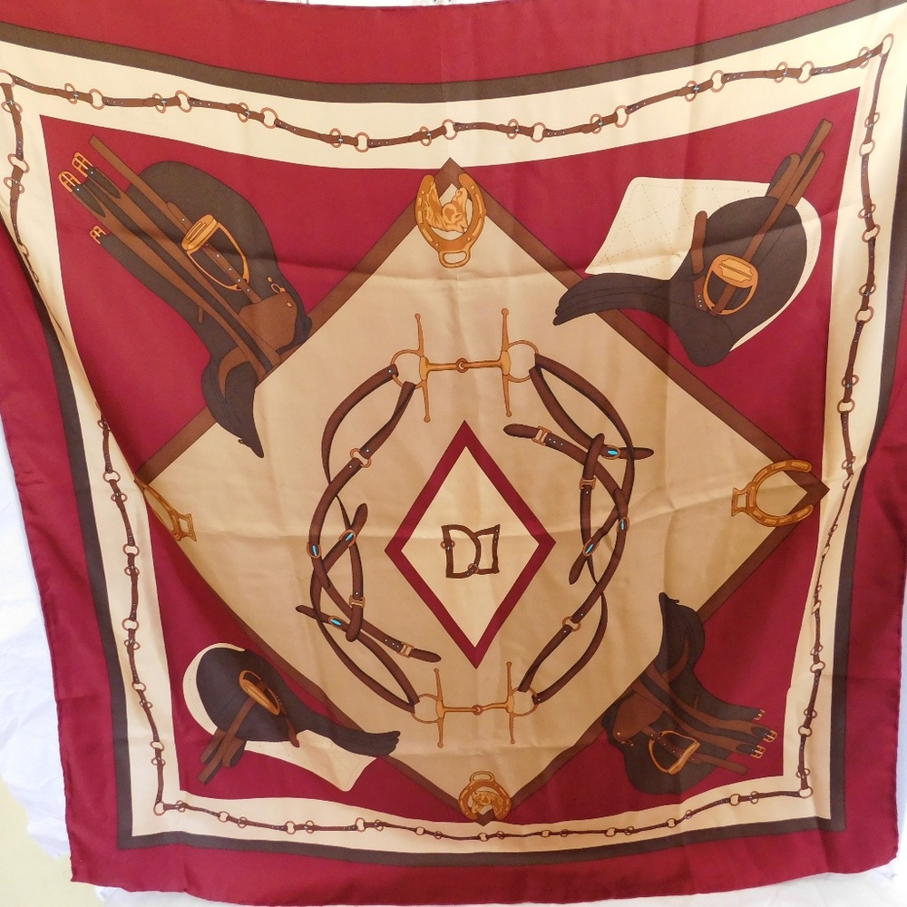 Vintage Doncaster Equestrian Silk Square Scarf Gem